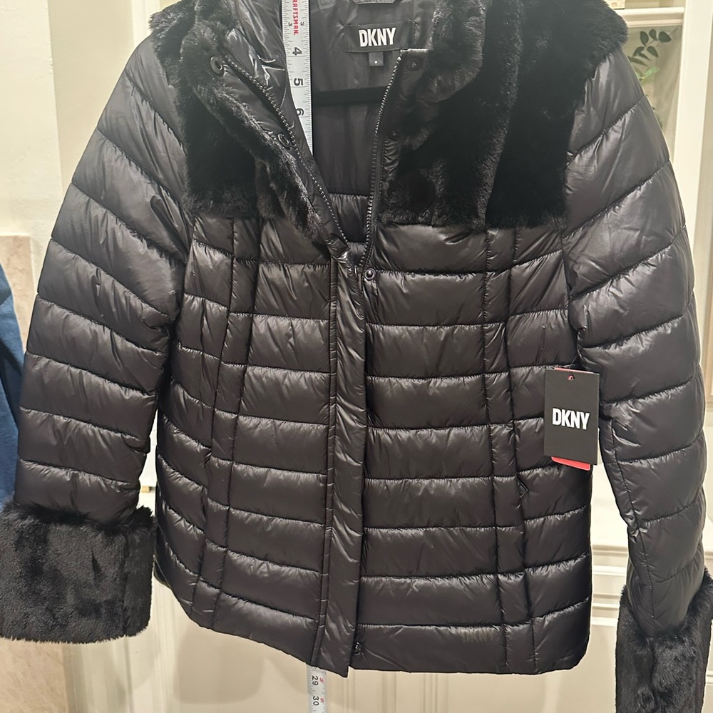 DKNY Puffer Jacket with Faux Fur Accents
